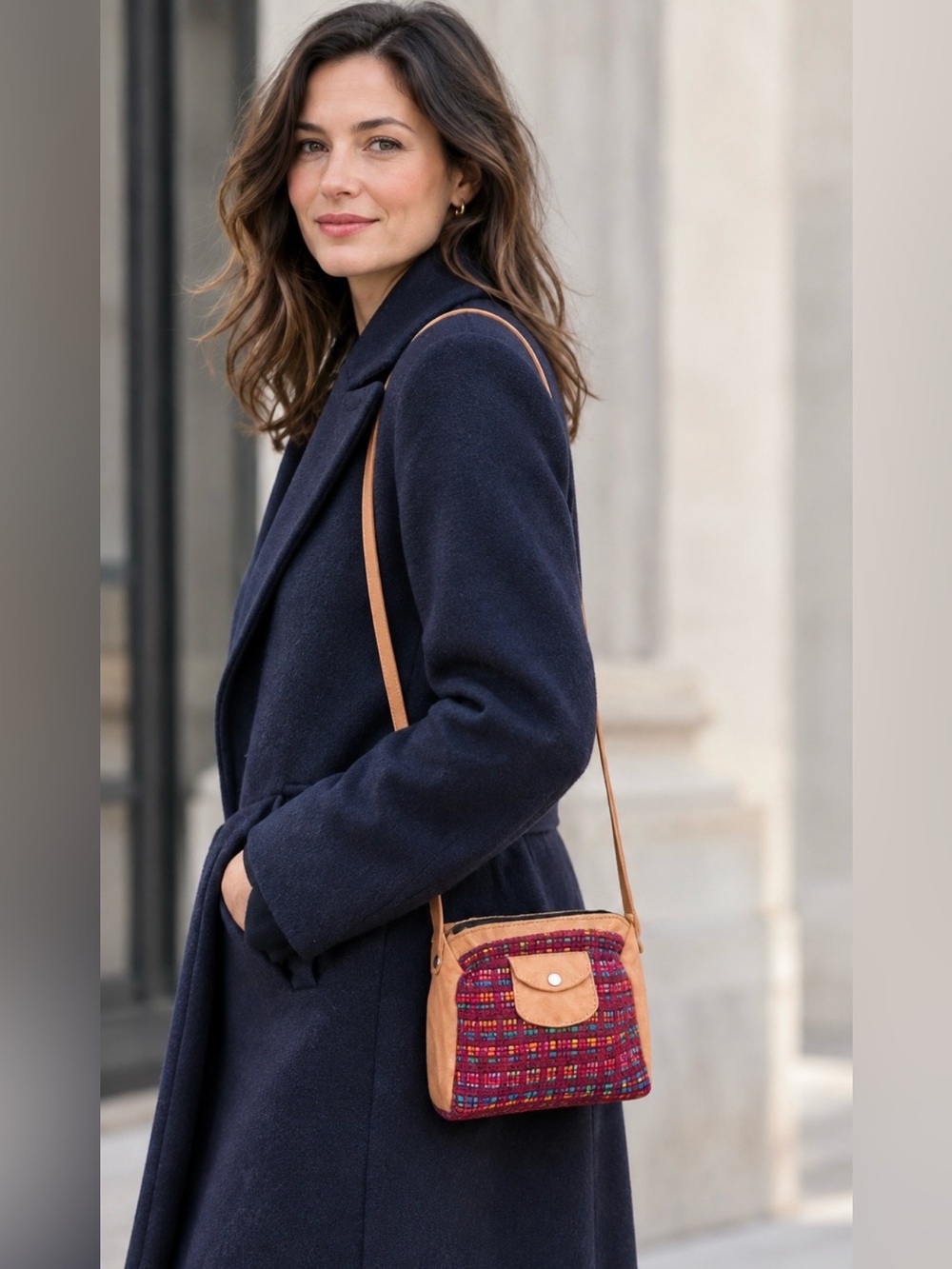 🎁🆕 Woven Shoulder Bag • Burgundy Jewel Tones • Leather • Handmade in Costa Rica